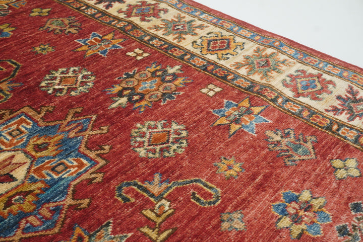 4x6 Red Kazak Hand Knotted Afghan Geometric Rug - Yildiz Rugs