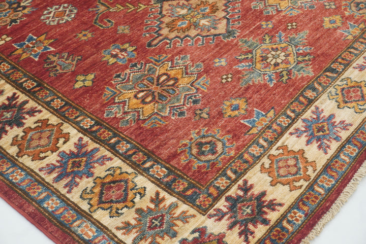 4x6 Red Kazak Hand Knotted Afghan Geometric Rug - Yildiz Rugs