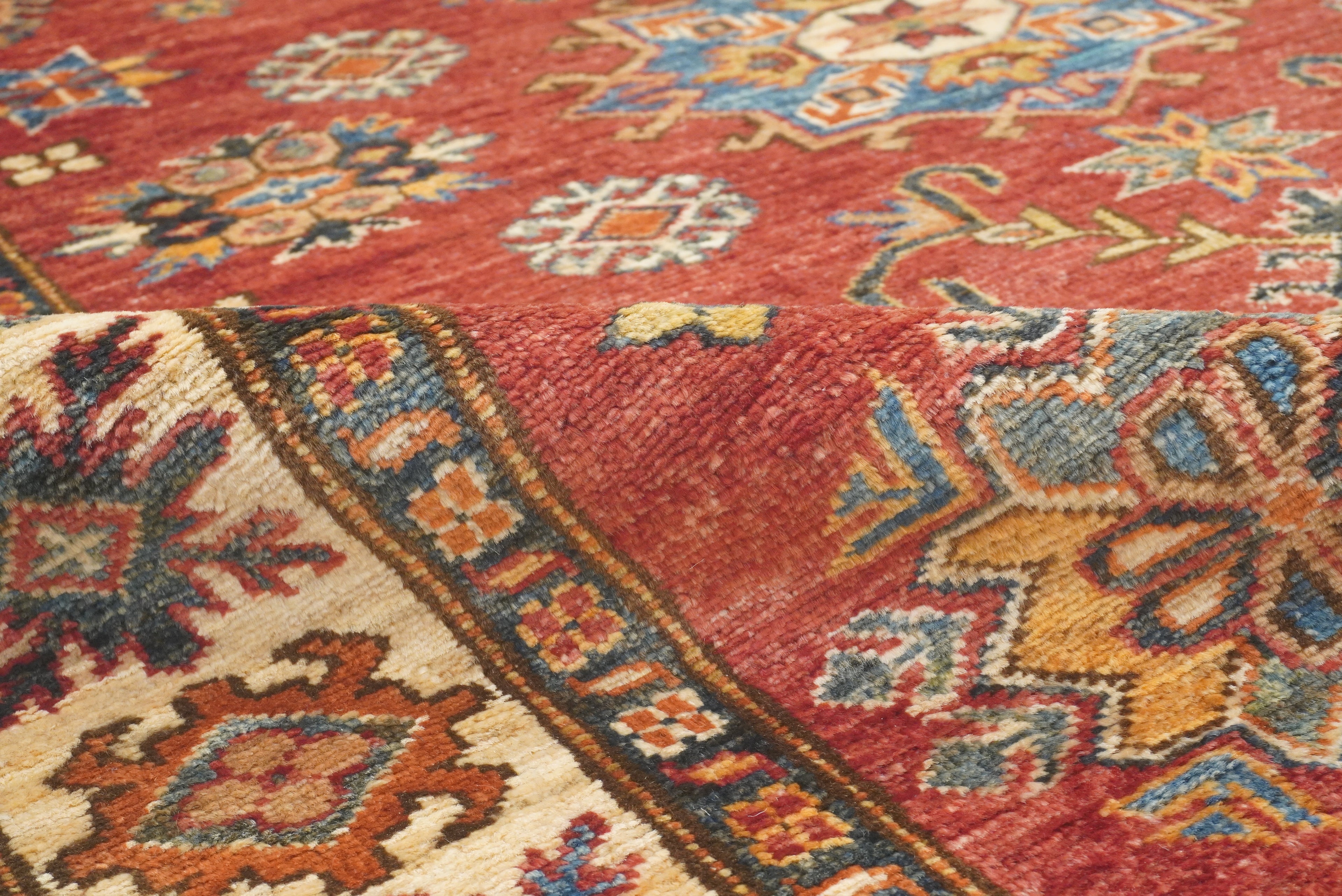 4x6 Red Kazak Hand Knotted Afghan Geometric Rug - Yildiz Rugs