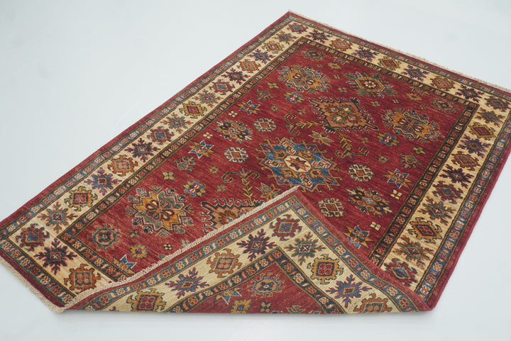 4x6 Red Kazak Hand Knotted Afghan Geometric Rug - Yildiz Rugs