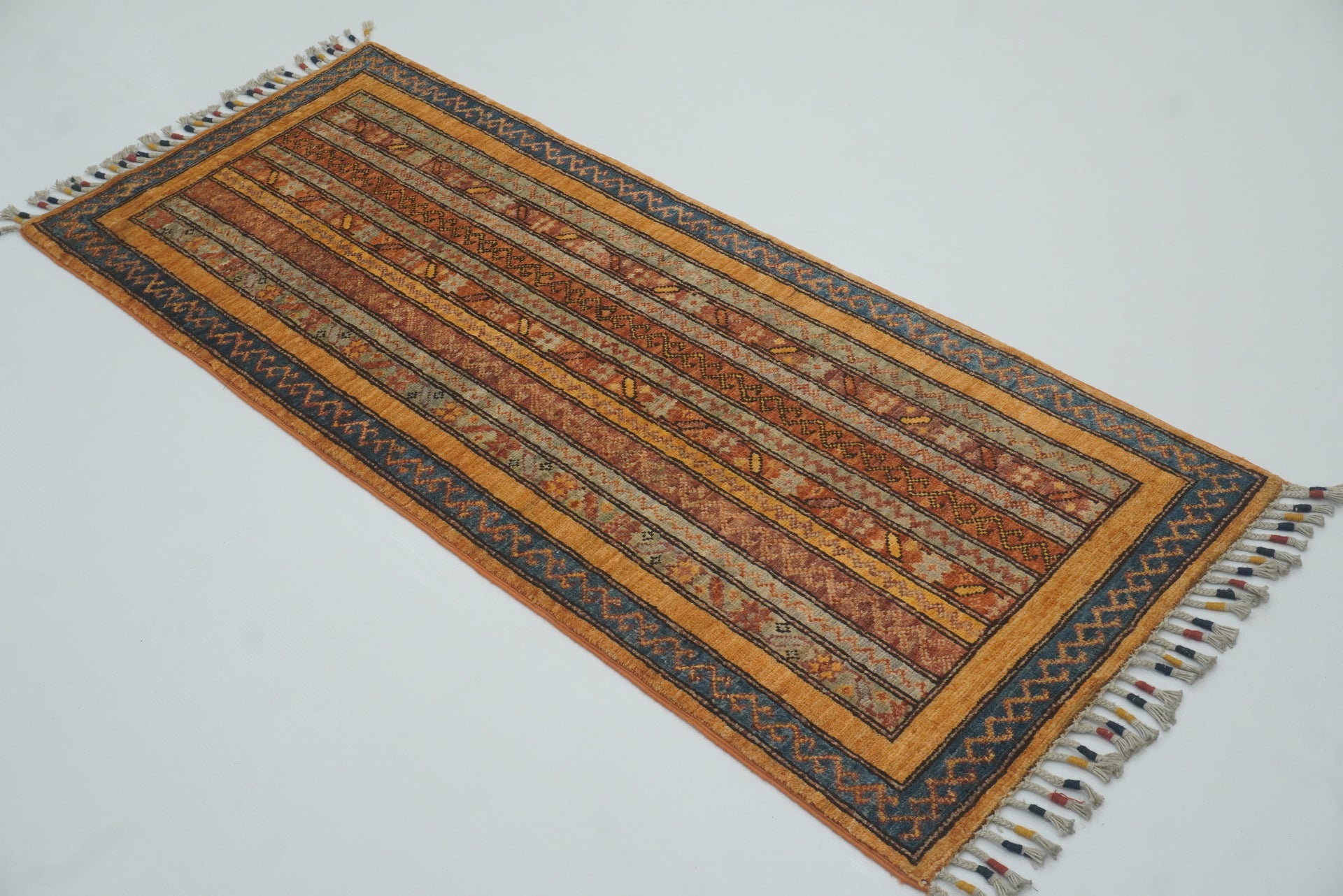 2x5 Orange Shaal Turkish Hand knotted Runner Rug - Yildiz Rugs