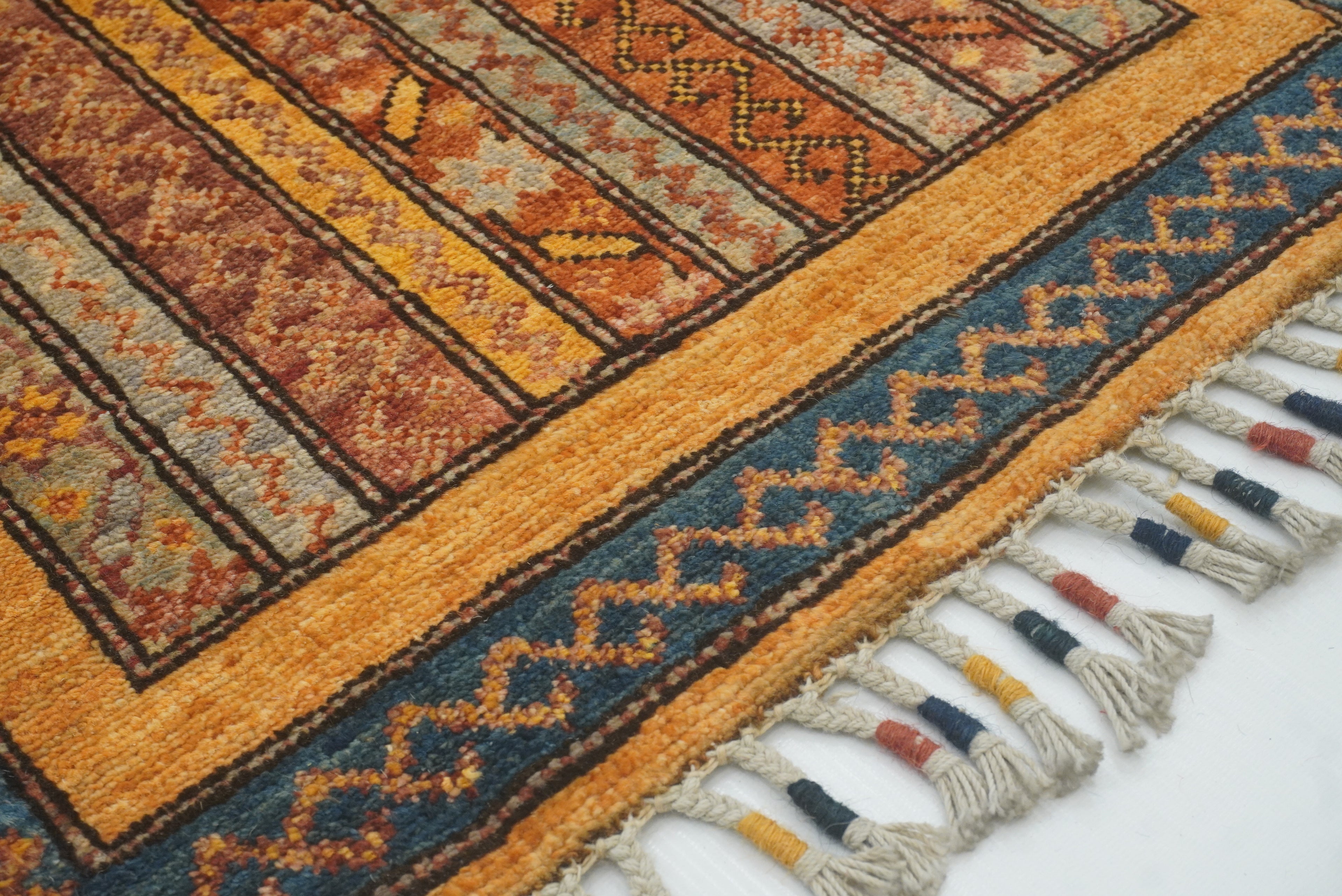 2x5 Orange Shaal Turkish Hand knotted Runner Rug - Yildiz Rugs