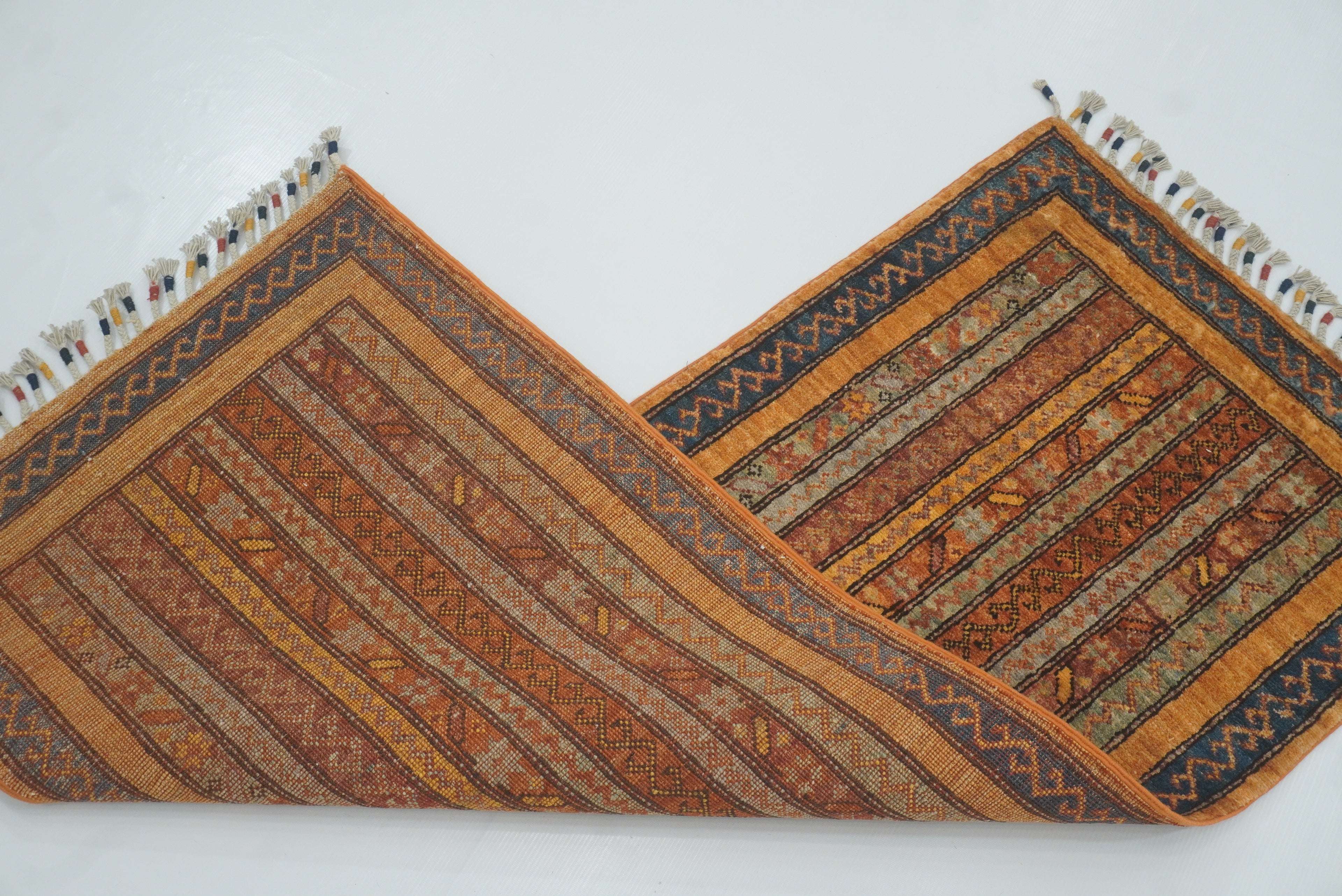 2x5 Orange Shaal Turkish Hand knotted Runner Rug - Yildiz Rugs