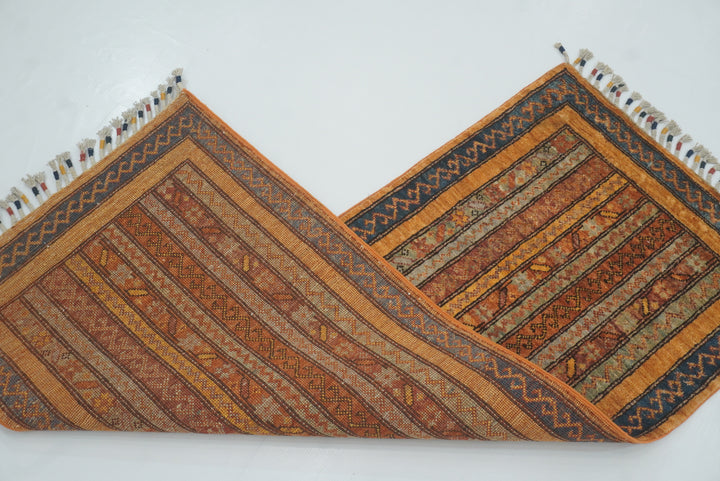 2x5 Orange Shaal Turkish Hand knotted Runner Rug - Yildiz Rugs