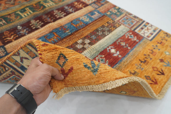 SOLD 3x5 Gold Tribal Gabbeh Kashkuli Afghan Hand Knotted Wool Rug