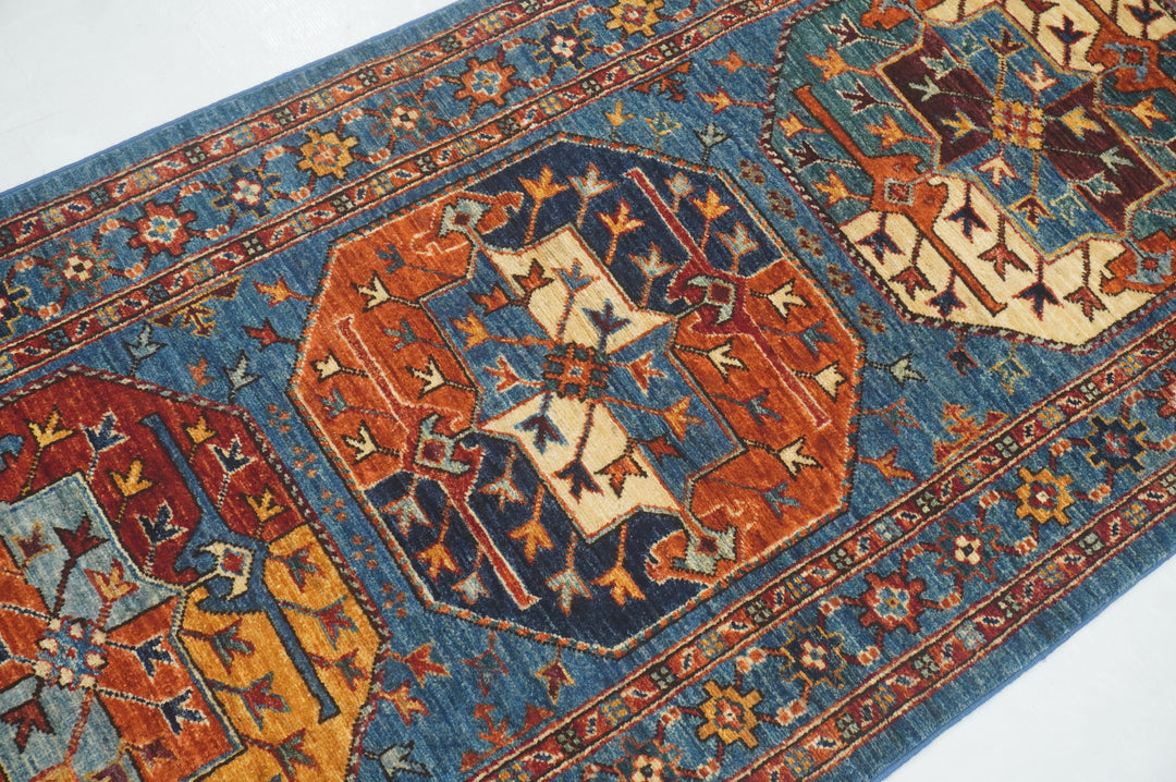 3x6 Blue Ersari Turkmen Afghan Hand knotted Runner Rug