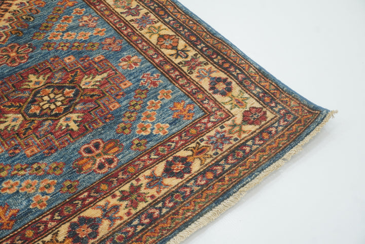 10 ft Kazak Blue Afghan Hand Knotted Runner Rug - Yildiz Rugs