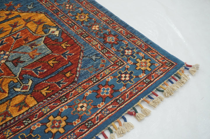 3x6 Blue Ersari Turkmen Afghan Hand knotted Runner Rug