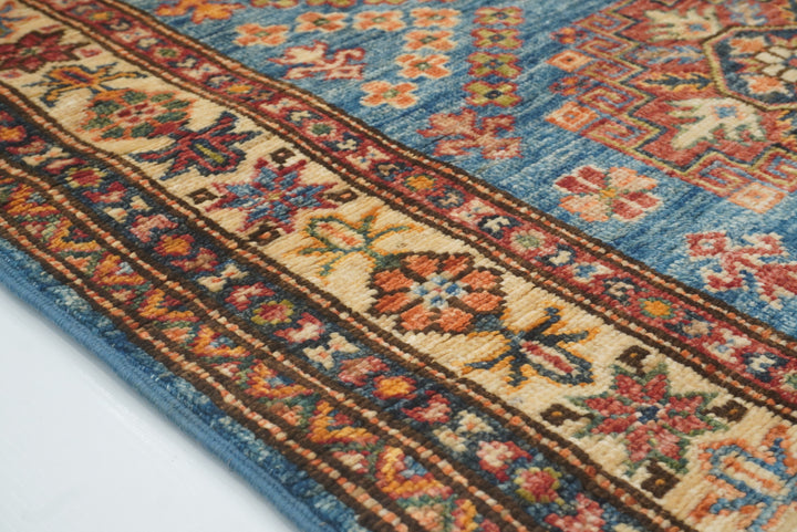 10 ft Kazak Blue Afghan Hand Knotted Runner Rug - Yildiz Rugs