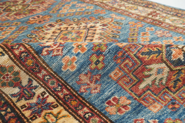 10 ft Kazak Blue Afghan Hand Knotted Runner Rug - Yildiz Rugs