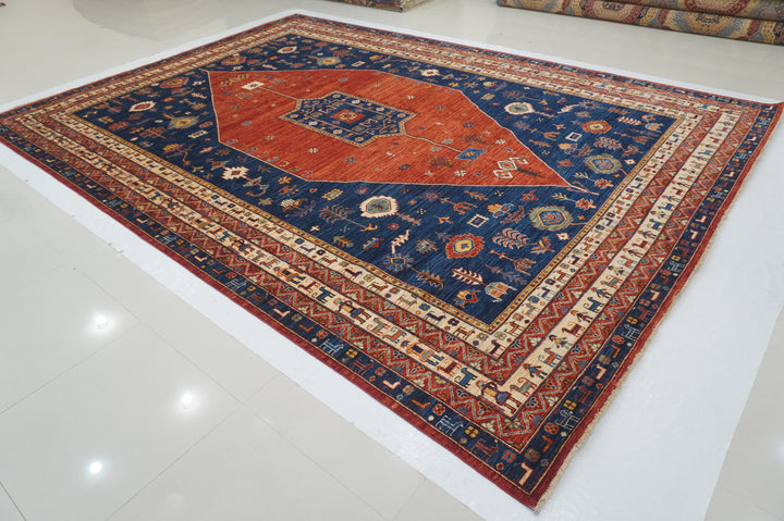 10x14 Red Navy Blue Tribal Gabbeh Nomad Qashqai Hand knotted Oriental Rug - Yildiz Rugs