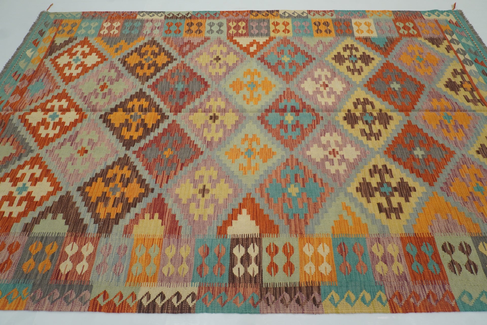6'7"x9'10" Blue Handmade Afghan Wool Kilim Rug