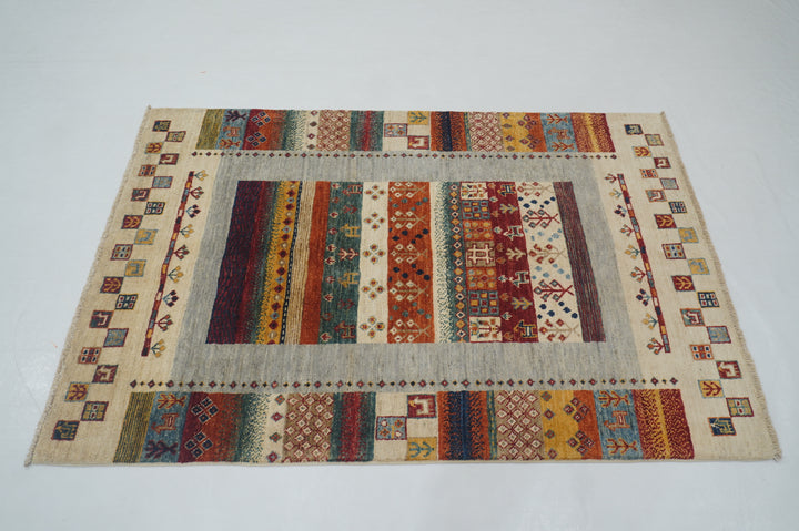 3x5 Beige Tribal Gabbeh Kashkuli Afghan Hand Knotted Wool Rug - Yildiz Rugs