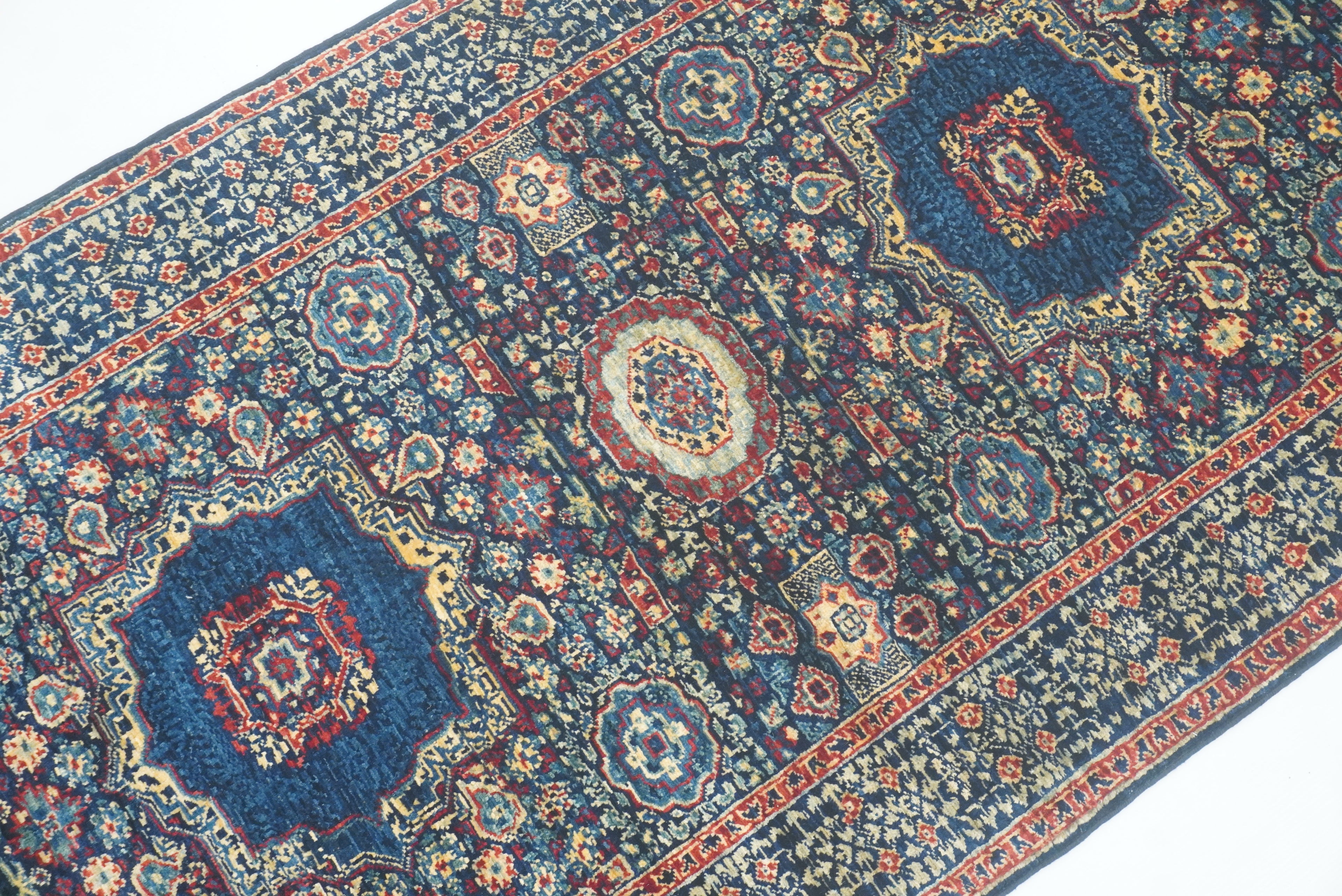 7 ft Mamluk Navy Blue Hand-Knotted Runner Rug - Yildiz Rugs