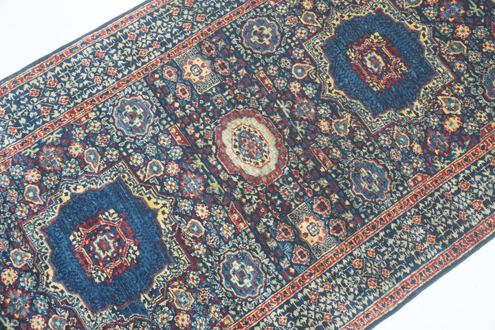 7 ft Mamluk Navy Blue Hand-Knotted Runner Rug - Yildiz Rugs