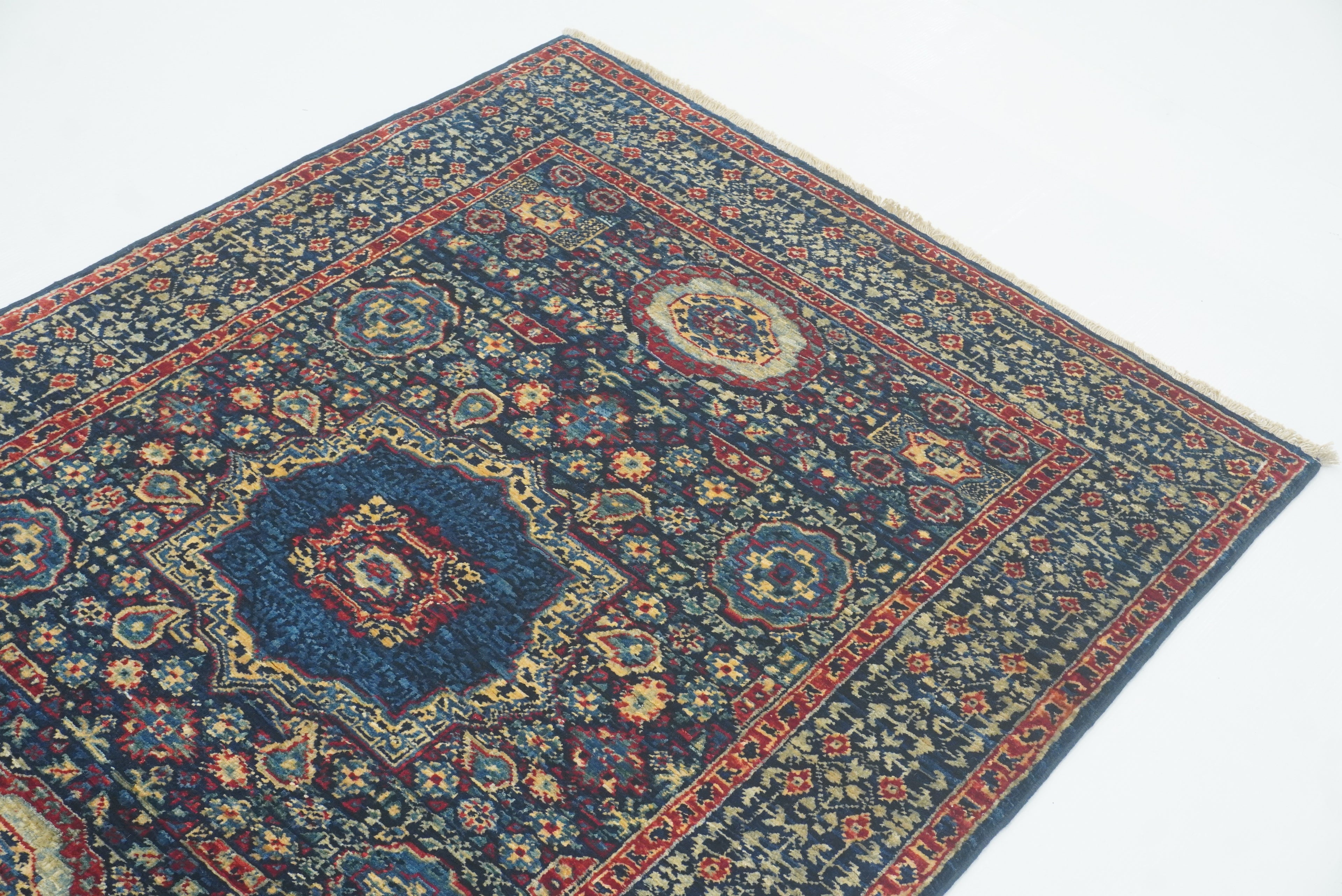7 ft Mamluk Navy Blue Hand-Knotted Runner Rug - Yildiz Rugs