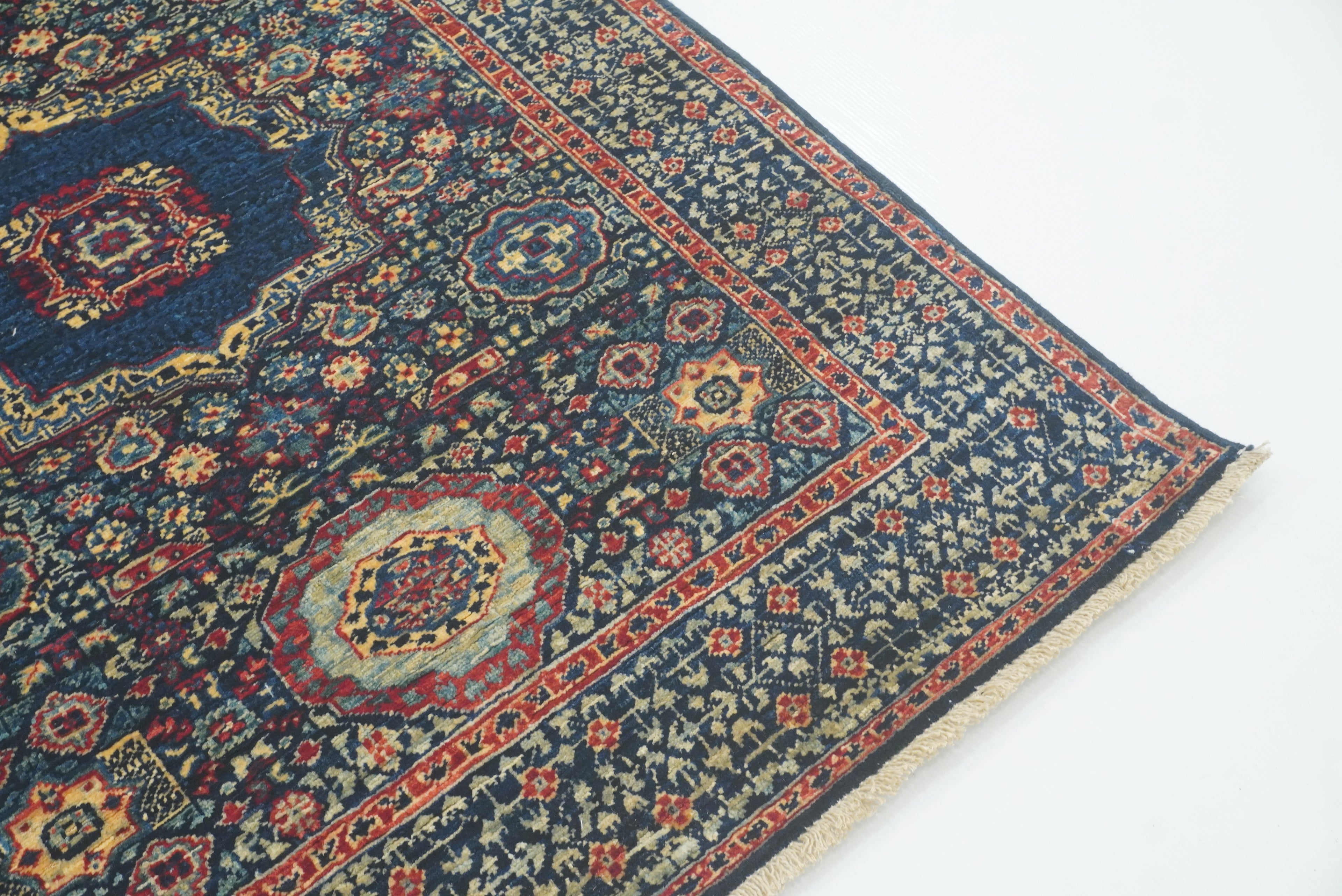 7 ft Mamluk Navy Blue Hand-Knotted Runner Rug - Yildiz Rugs
