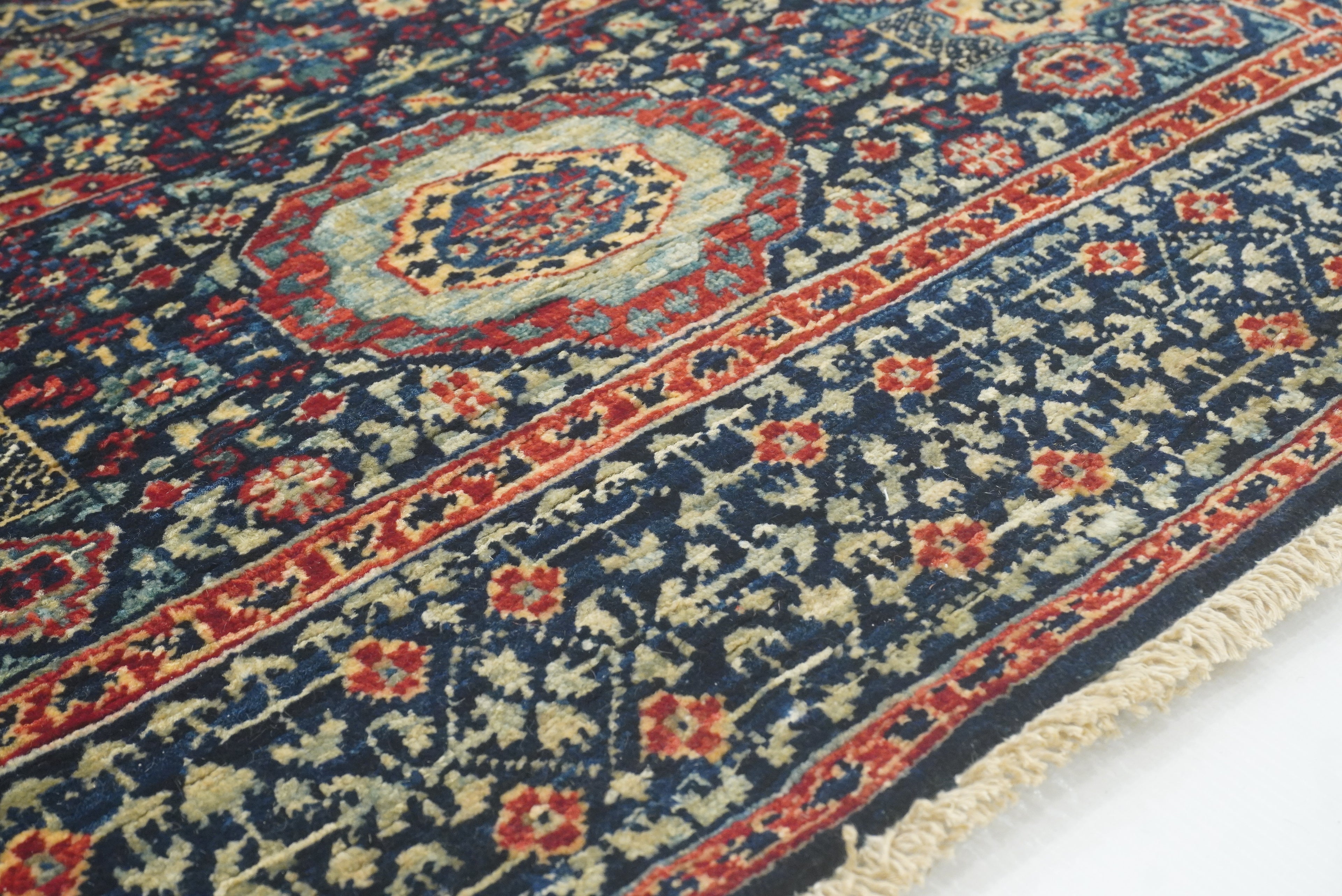 7 ft Mamluk Navy Blue Hand-Knotted Runner Rug - Yildiz Rugs