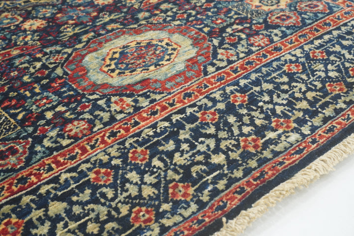 7 ft Mamluk Navy Blue Hand-Knotted Runner Rug - Yildiz Rugs