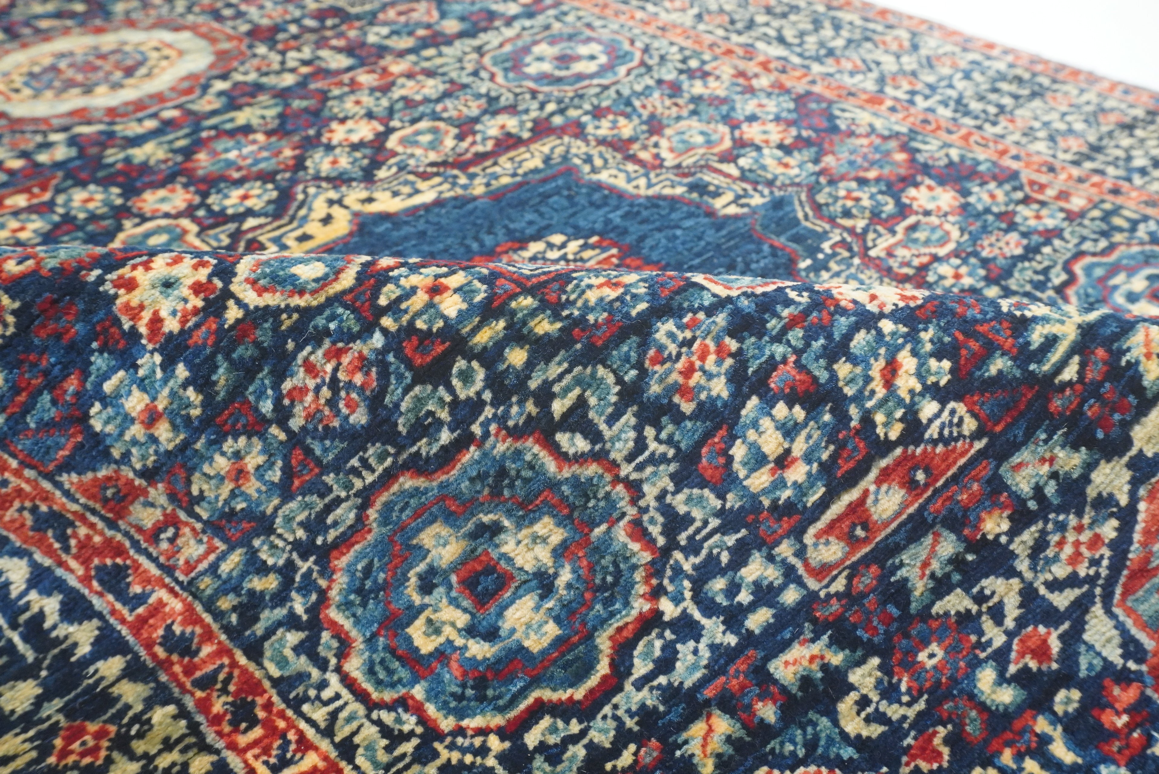 7 ft Mamluk Navy Blue Hand-Knotted Runner Rug - Yildiz Rugs