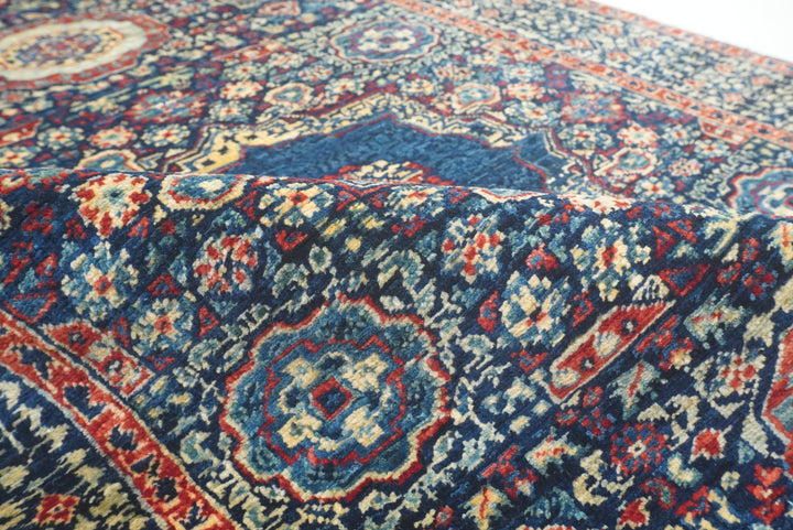 7 ft Mamluk Navy Blue Hand-Knotted Runner Rug - Yildiz Rugs