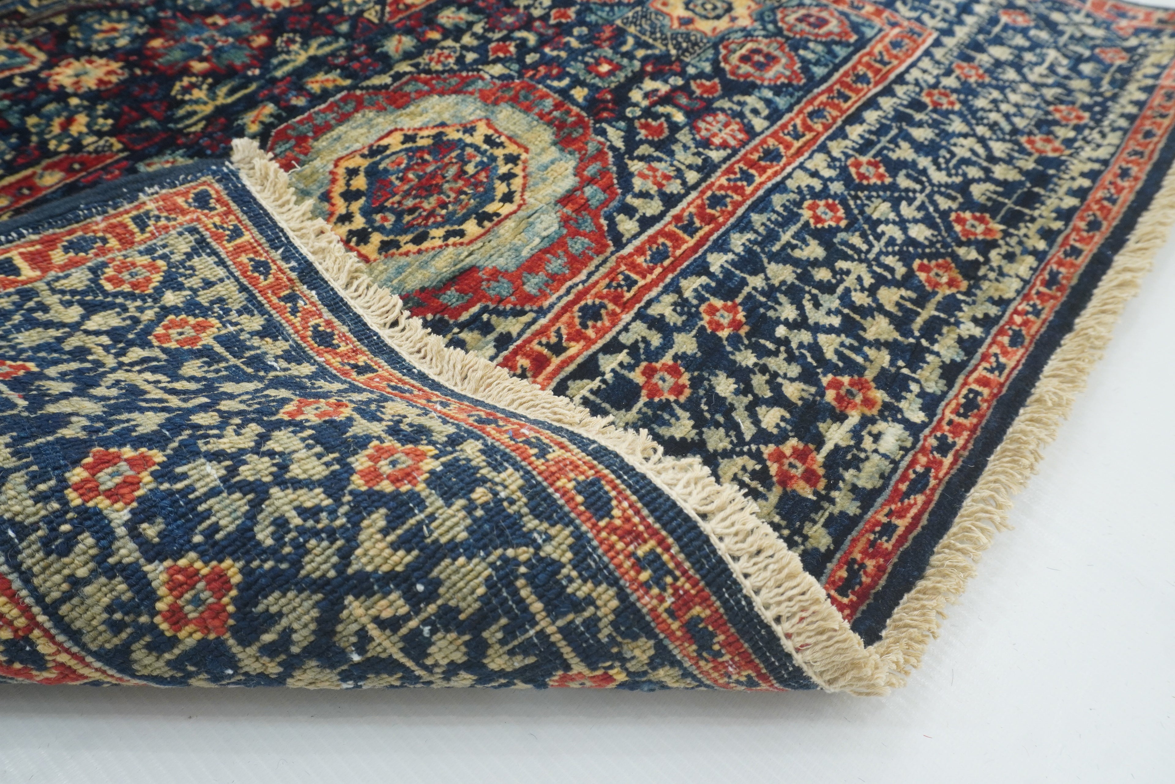 7 ft Mamluk Navy Blue Hand-Knotted Runner Rug - Yildiz Rugs