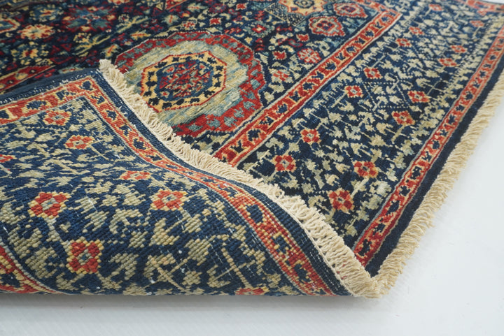 7 ft Mamluk Navy Blue Hand-Knotted Runner Rug - Yildiz Rugs
