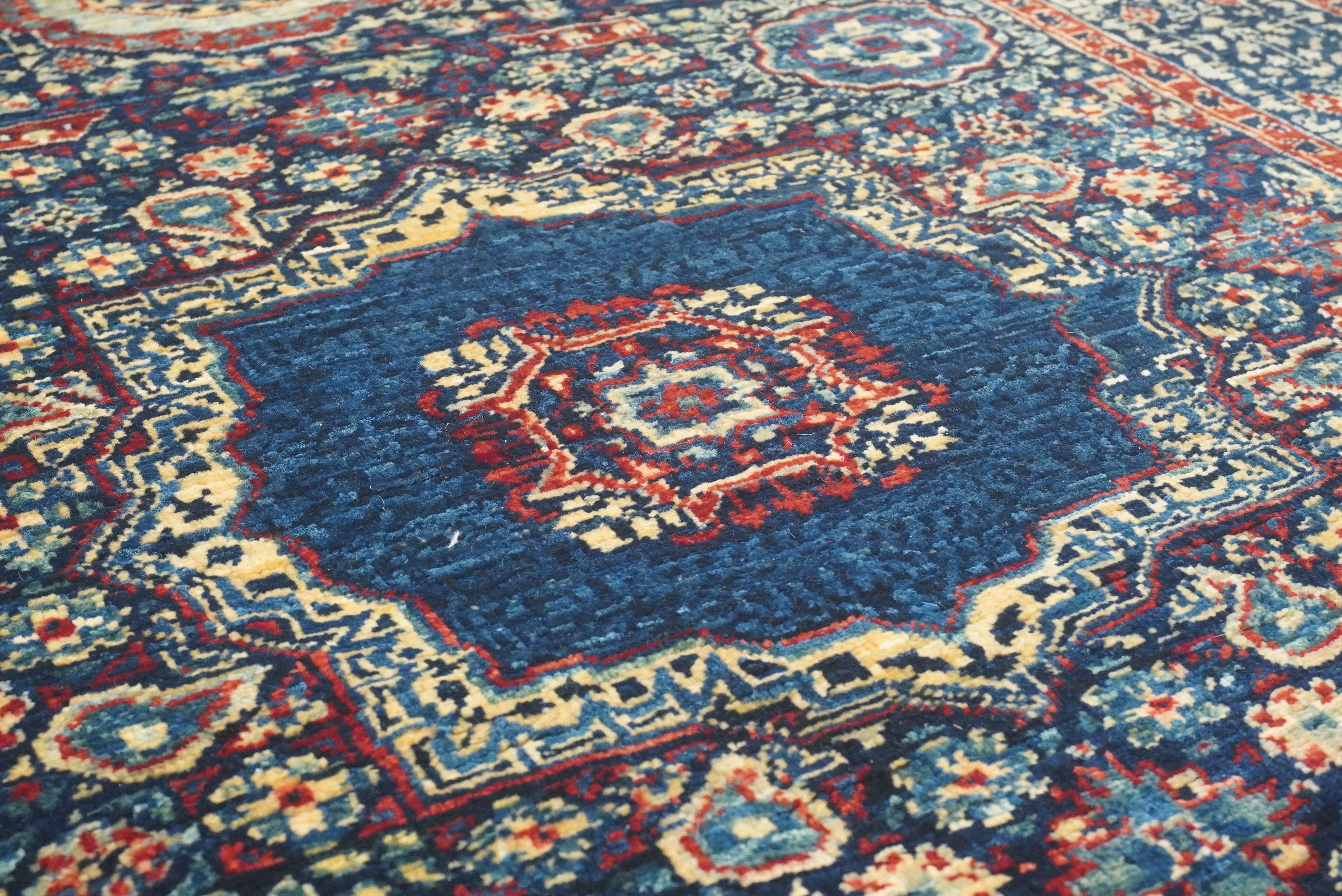 7 ft Mamluk Navy Blue Hand-Knotted Runner Rug - Yildiz Rugs