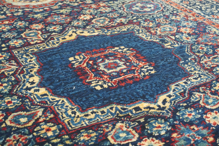 7 ft Mamluk Navy Blue Hand-Knotted Runner Rug - Yildiz Rugs
