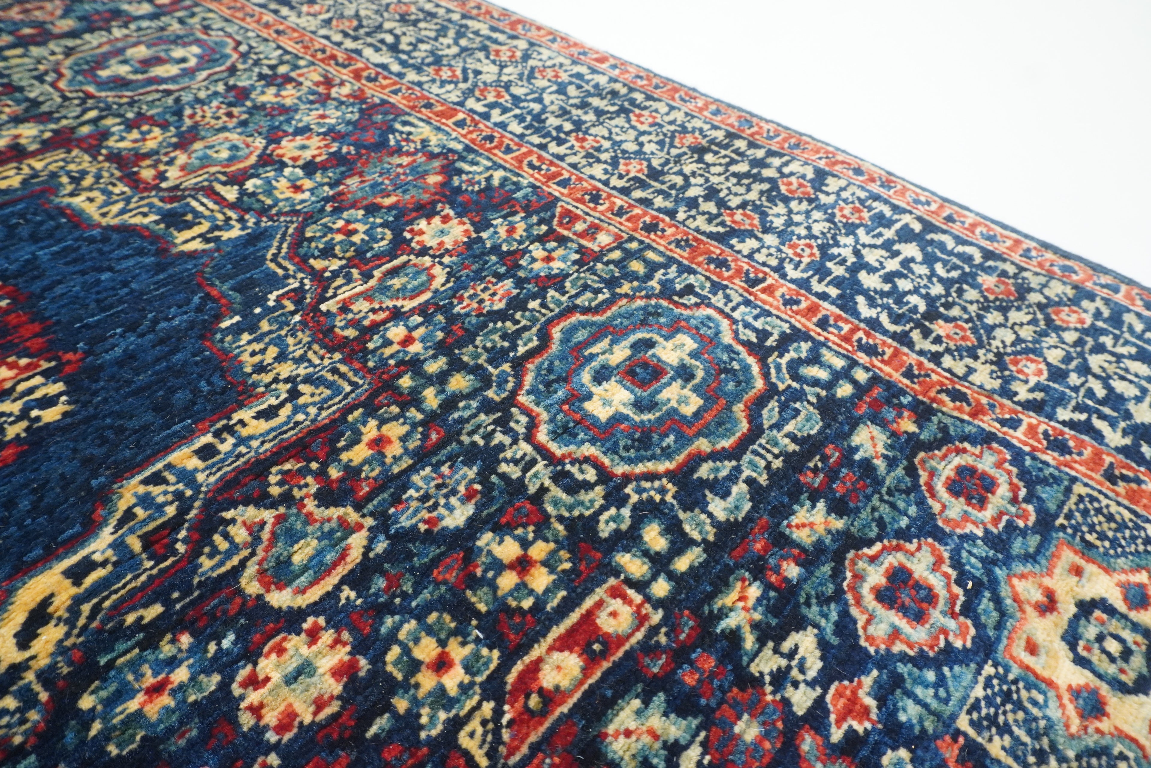7 ft Mamluk Navy Blue Hand-Knotted Runner Rug - Yildiz Rugs