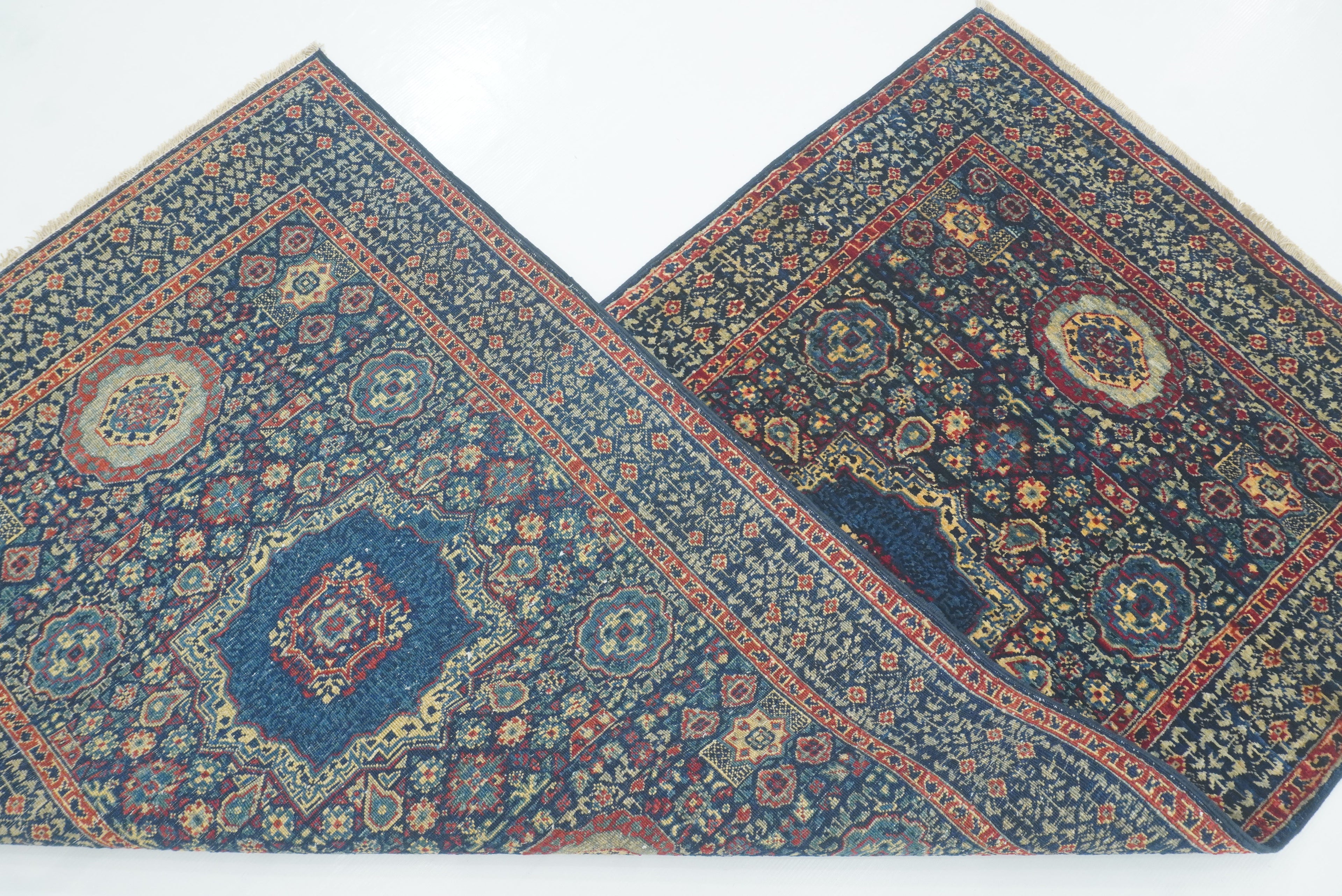 7 ft Mamluk Navy Blue Hand-Knotted Runner Rug - Yildiz Rugs