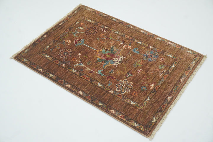 2x3 Brown Waziri Afghan Hand Knotted Rug - Yildiz Rugs