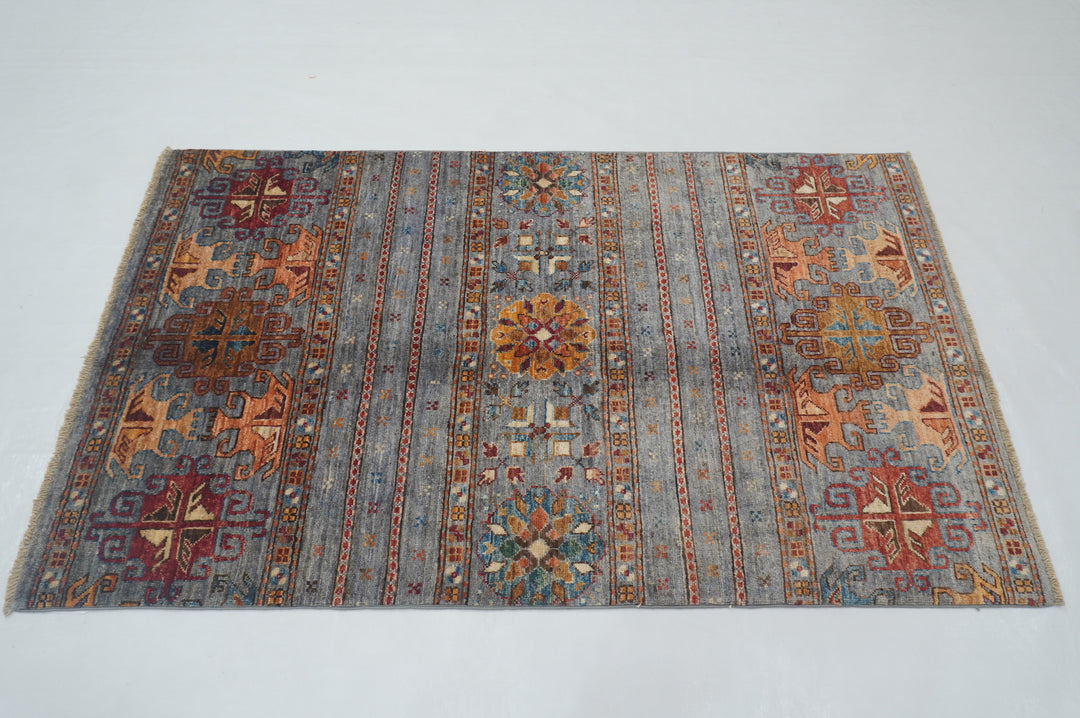 sold 3x5 Blueish Gray Tribal Afghan Hand knotted Wool Oriental Rug