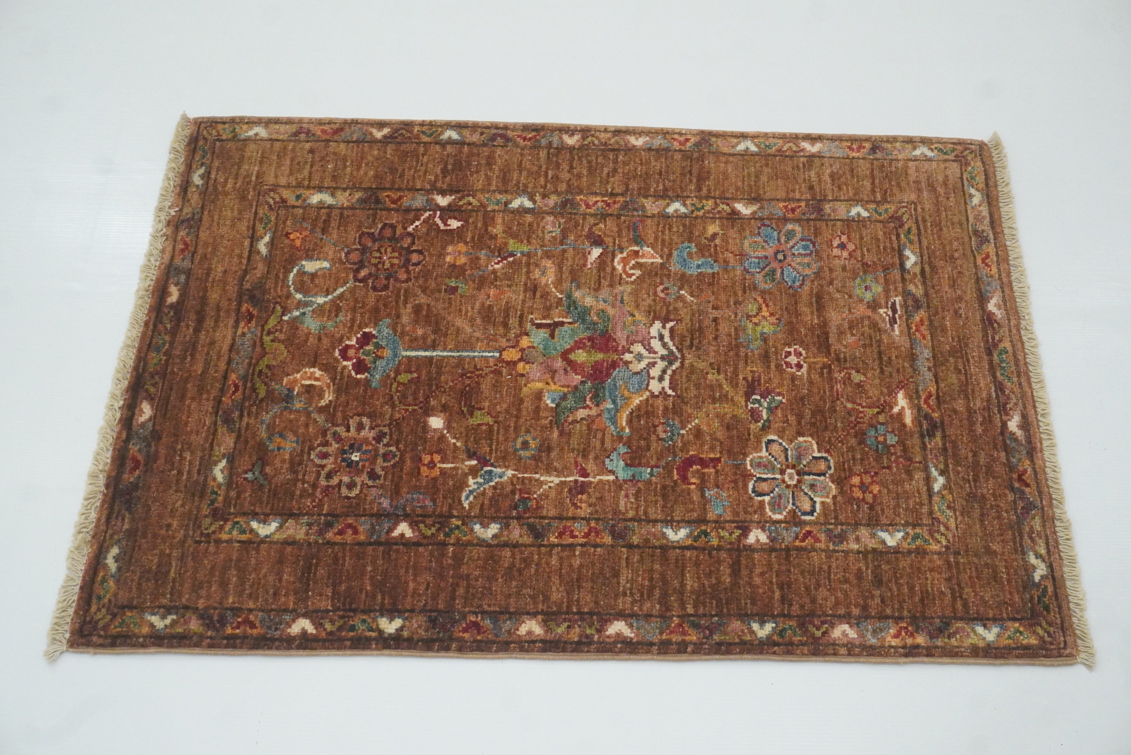 2x3 Brown Waziri Afghan Hand Knotted Rug - Yildiz Rugs