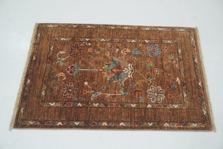 2x3 Brown Waziri Afghan Hand Knotted Rug - Yildiz Rugs