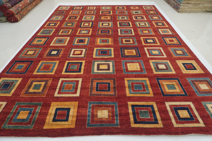 10x13 Red Modern Gabbeh Abstract Afghan Hand knotted Rug - Yildiz Rugs