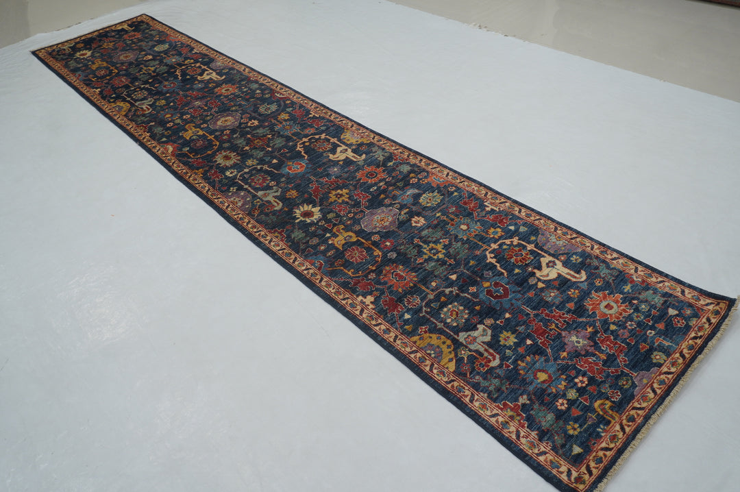 13 ft Navy Blue Bidjar Afghan Hand knotted Oriental Runner Rug