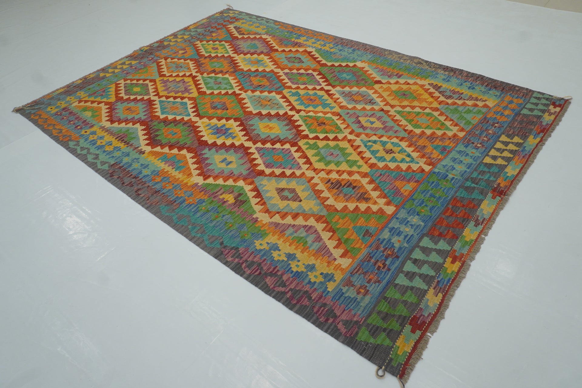 6'9"x9'2" Red Handmade Afghan Wool Kilim Rug