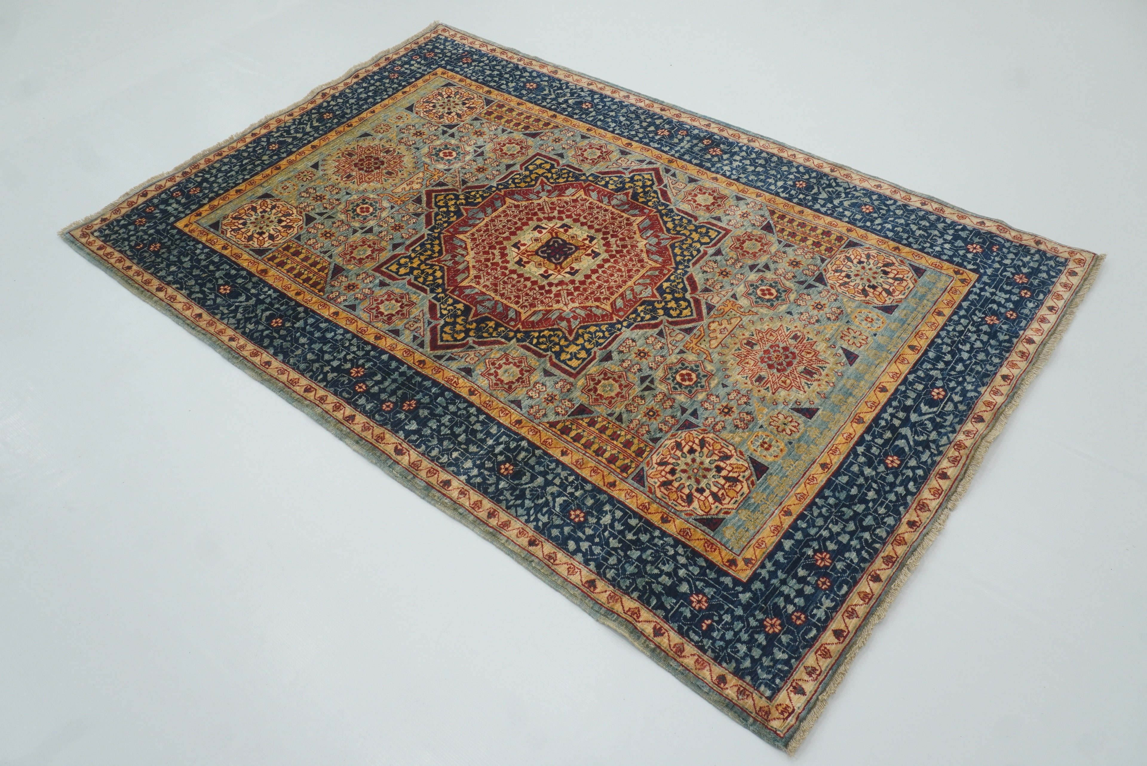 4x6 Blue Mamluk Hand-Knotted Medallion Rug - Yildiz Rugs