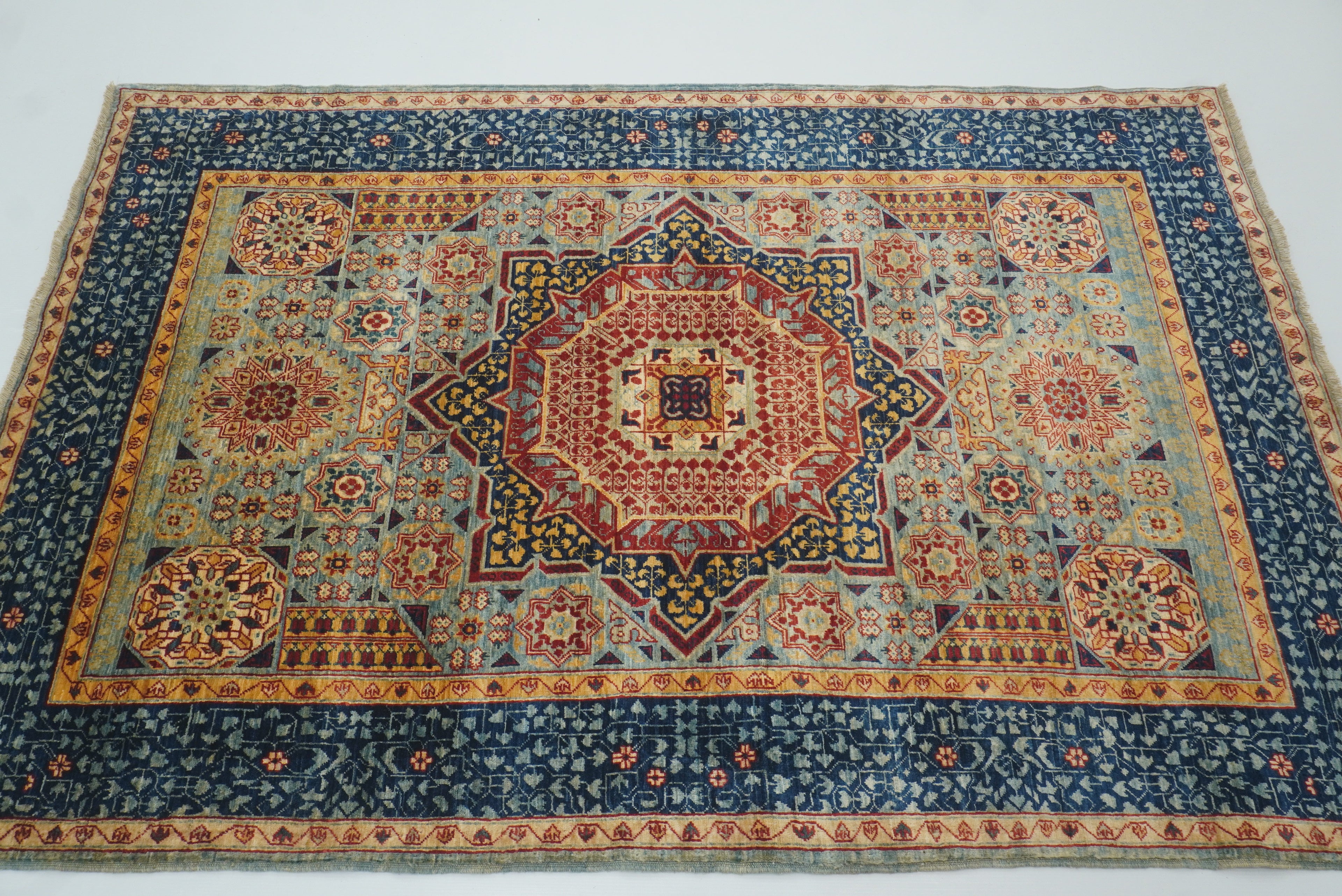 4x6 Blue Mamluk Hand-Knotted Medallion Rug - Yildiz Rugs