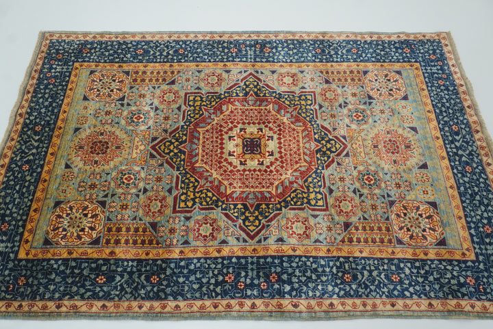 4x6 Blue Mamluk Hand-Knotted Medallion Rug - Yildiz Rugs