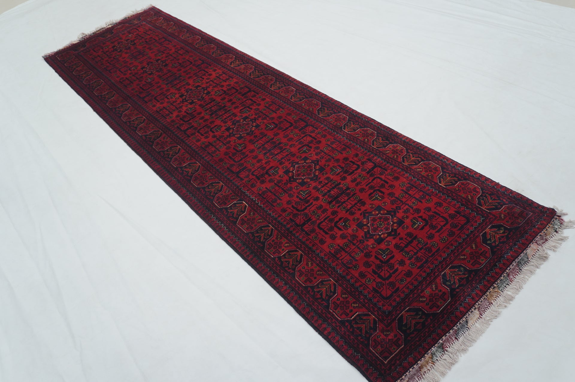 10 ft Red Khal Mohammadi Afghan Hand-Knotted Runner Rug