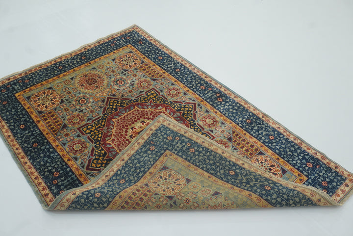 4x6 Blue Mamluk Hand-Knotted Medallion Rug - Yildiz Rugs