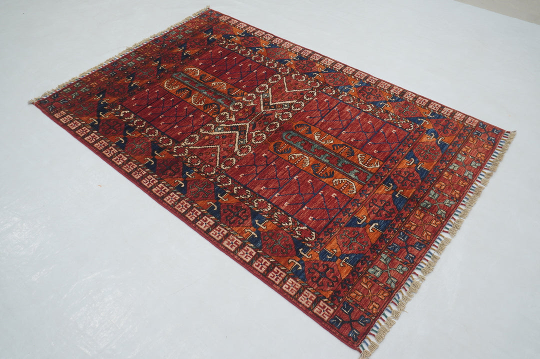 4x6 Red Pardeh Ersari Tribal Afghan hand knotted Rug