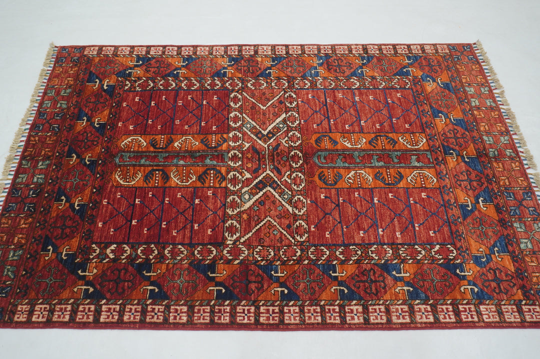 4x6 Red Pardeh Ersari Tribal Afghan hand knotted Rug