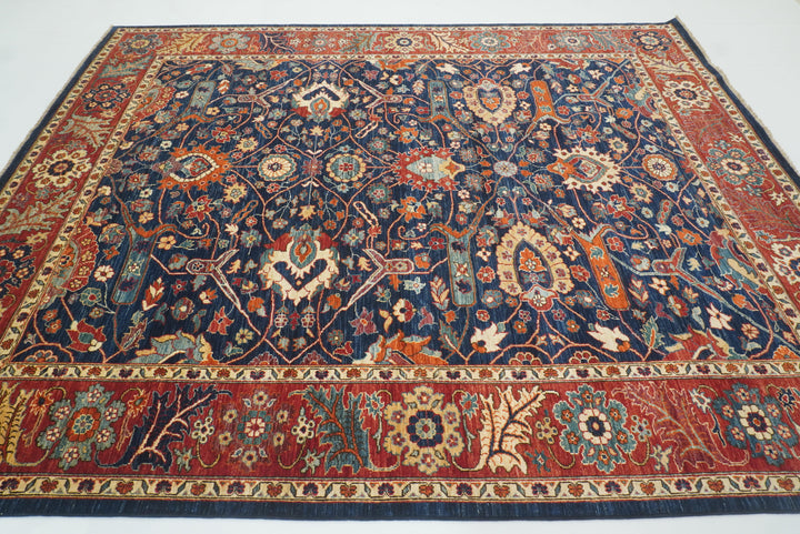 8x10 Serapi Navy Blue Hand Knotted Afghan Oriental Rug - Yildiz Rugs
