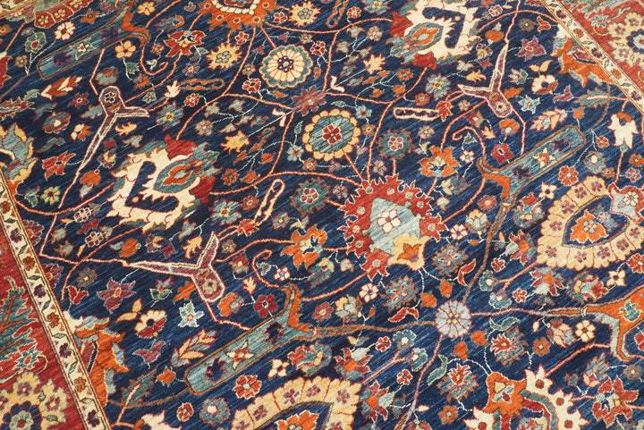 8x10 Serapi Navy Blue Hand Knotted Afghan Oriental Rug - Yildiz Rugs