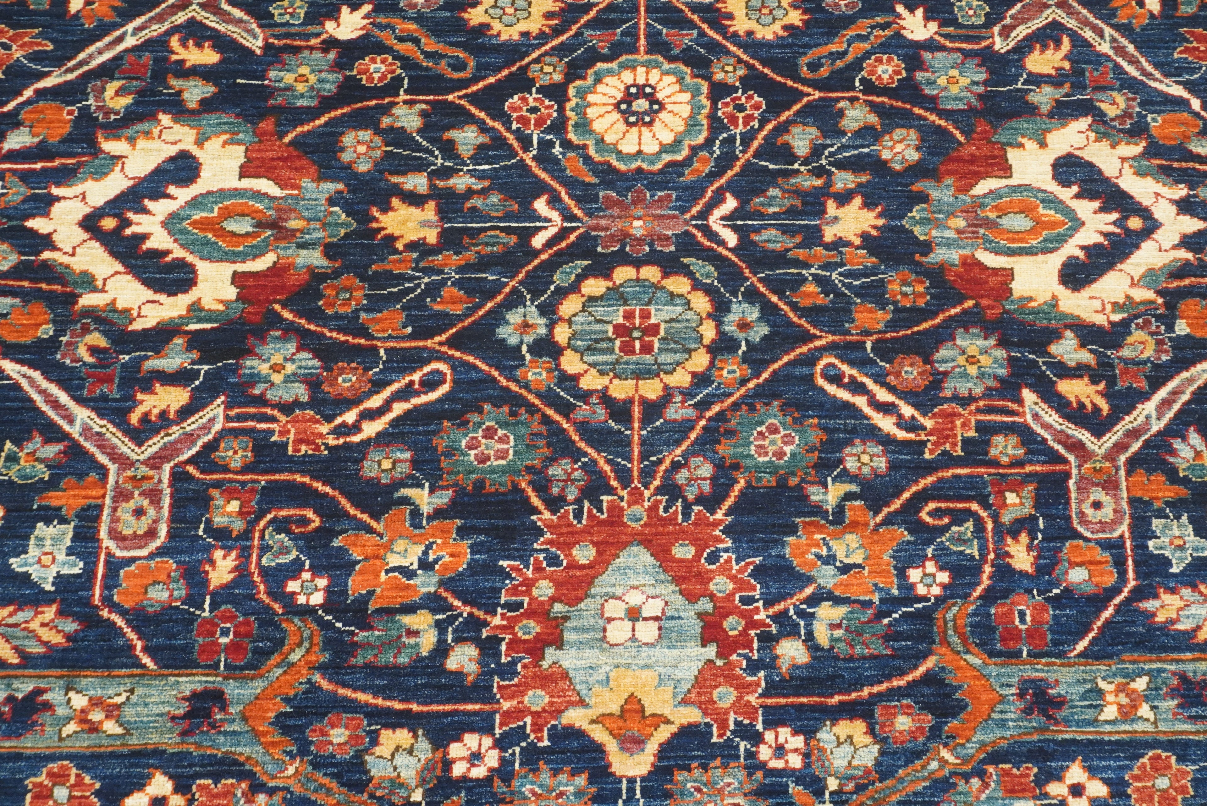 8x10 Serapi Navy Blue Hand Knotted Afghan Oriental Rug - Yildiz Rugs