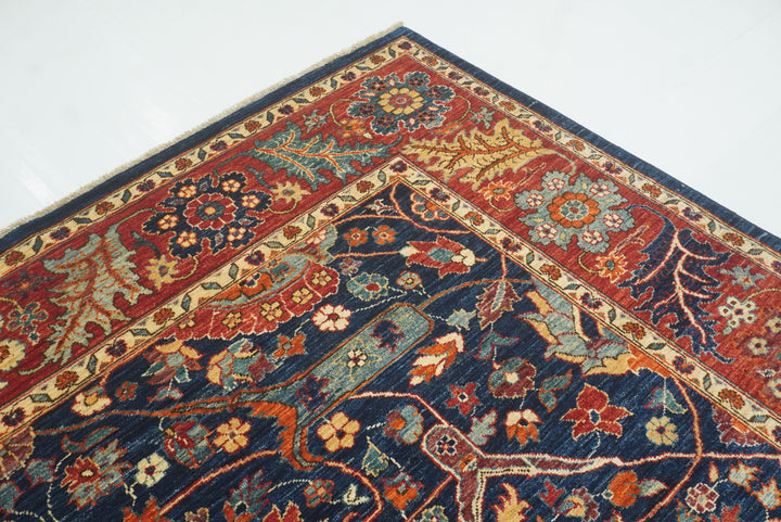 8x10 Serapi Navy Blue Hand Knotted Afghan Oriental Rug - Yildiz Rugs