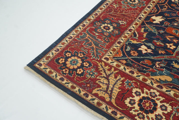 8x10 Serapi Navy Blue Hand Knotted Afghan Oriental Rug - Yildiz Rugs